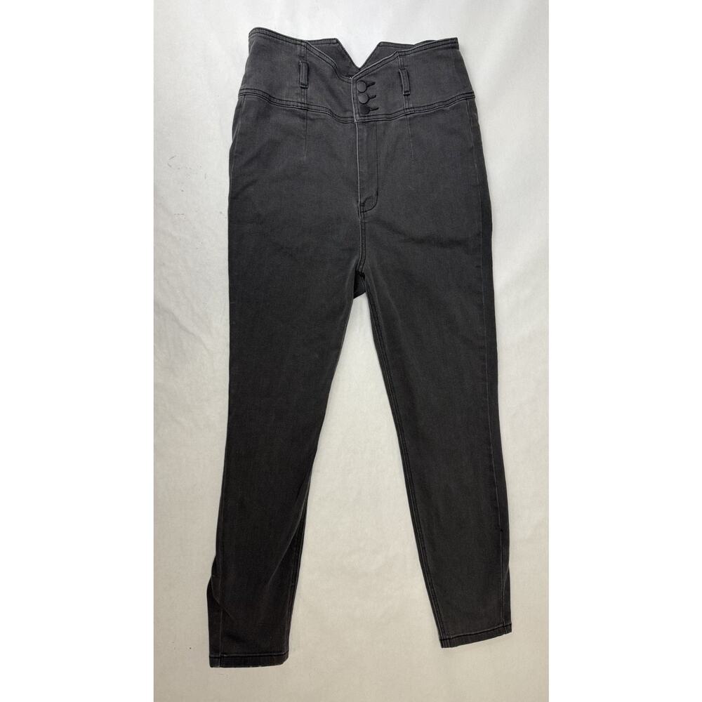 Y2K Bebe High Waisted High Rise V-Front Skinny Jeans Black Gray Grunge Women 32